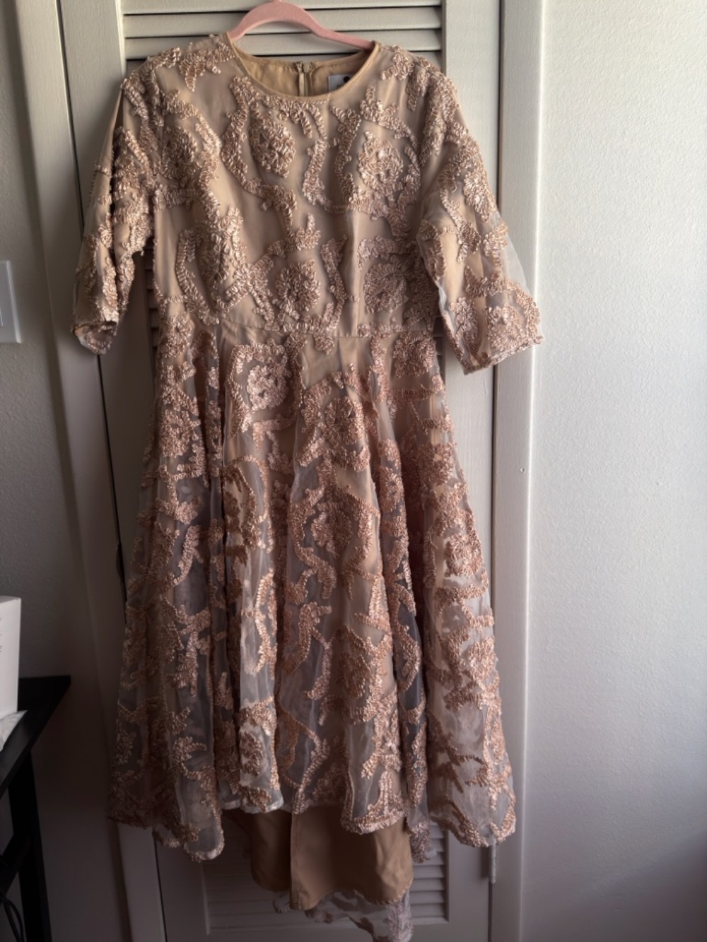Dainty Jewells Gold Beaded Lace A-Line Dress